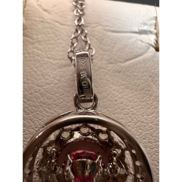 Pink tourmaline white topaz pendant necklace in platinum over 925 silver - Picture 3 of 16